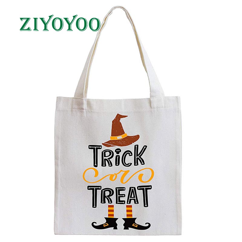 Durable Large Trick Treat Halloween Candy Gift Canvas Shoulder Tote Grocery Bag
