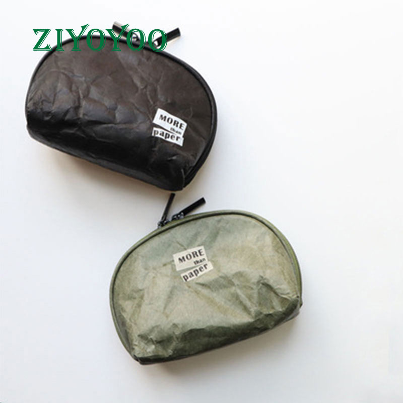 Fashion Shell Shape Washable Fabric Black Green Kraft Paper Cosmetic Makeup Pouch Bag