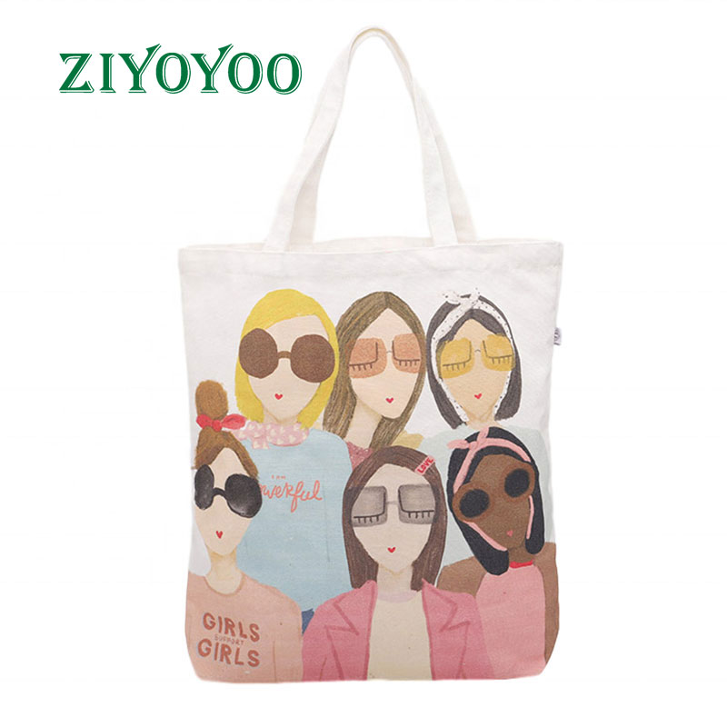 2021 Cute Foldable Personalized Printed Korean Organic ECO Summer Luxury Designer Women Custom Cotton Canvas Tote Bags With Logo