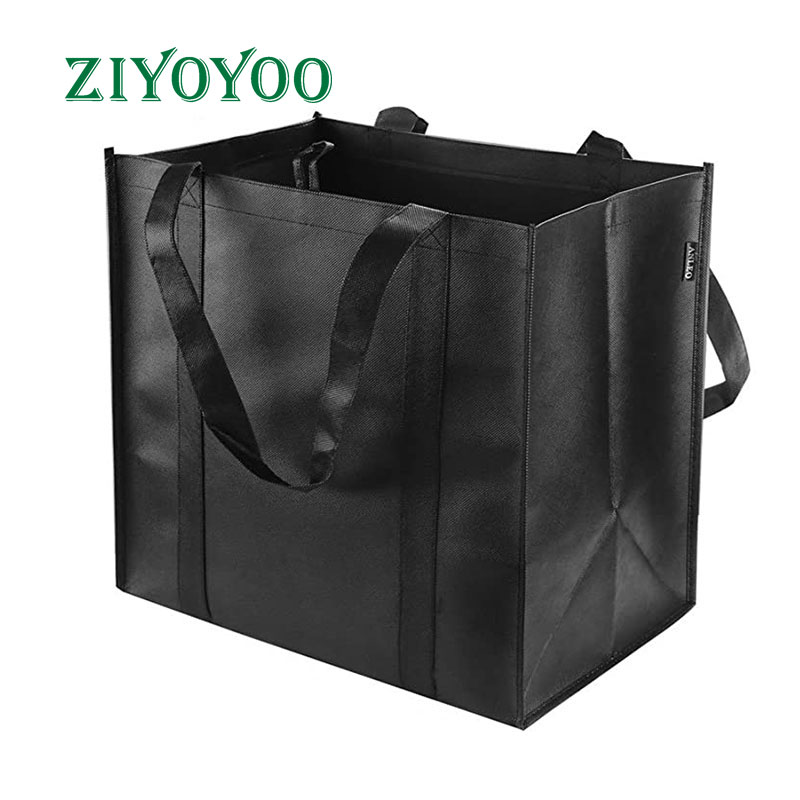 Custom Print Eco Reusable Supermarket Grocery Promotion Shopping Large Black Non Woven Carry Fabric Tote Cloth Bag