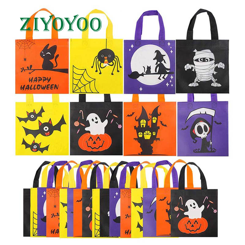 Cute Party Favor Various Design Custom Size Logo Children Non Woven Fabric Trick Or Treat Kids Halloween Candy Gift Bags