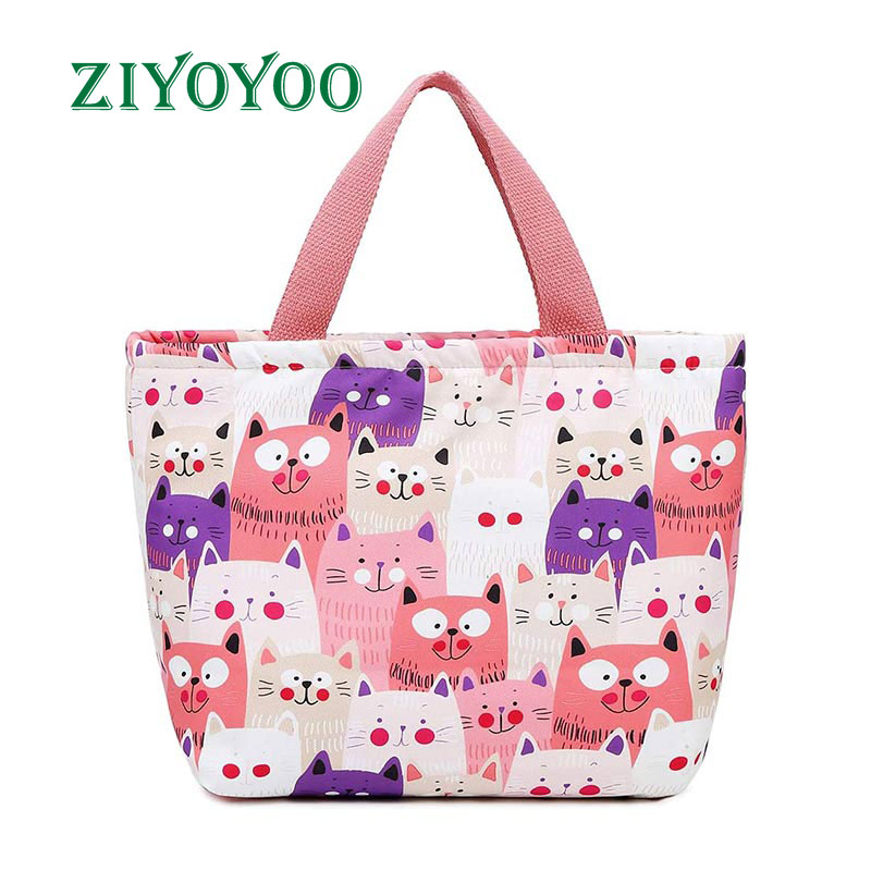 Lunch Picnic Bag, Pink Cat Custom Design Printed Tote Waterproof Insulated Cooler Bag For Kids, insulated Tote Bag