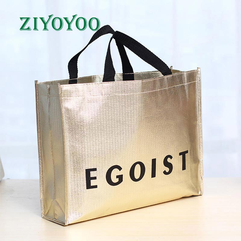 Luxurious Grocery Shopping Tote Bag, Custom Metallic Gold Laser Laminated Fabric Non Woven Bag For Packing/Laser non woven bag