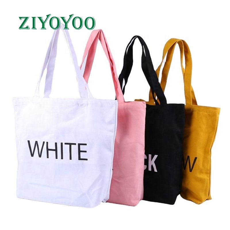 Personalized Various Logo Printing Eco Friendly Colorful Canvas Cotton Shopping Tote Bag With Zipper,tote Hand Bag