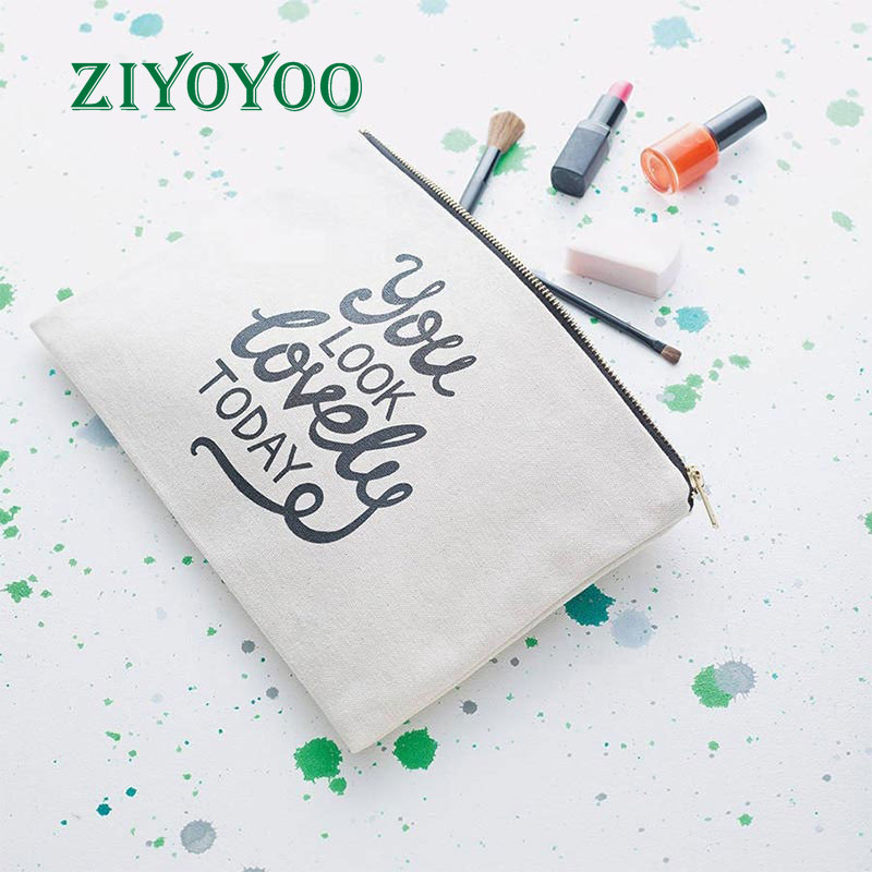 Portable Travel Print Zip Custom Makeup Cotton Customized Cosmetic Pouch,cute Small White Canvas Zipper Pouch,pouch Bag Cosmetic