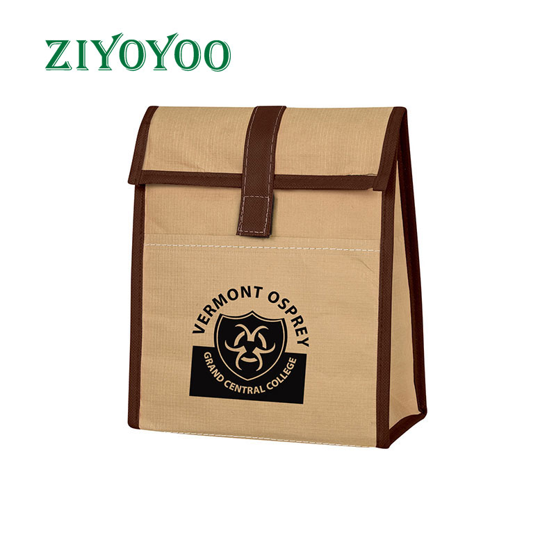 Portable Waterproof Brown Kraft Paper Insulated Breakfast Lunch Cooler Bag With Closure