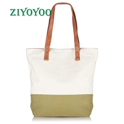 canvas tote bag with leather handle