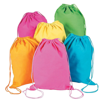 Custom Logo Neon Color Canvas Drawstring Backpack Gym Storage Draw String Bags