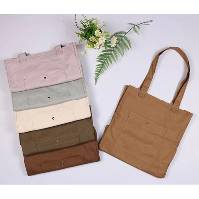 canvas cotton tote bag with outside pocket