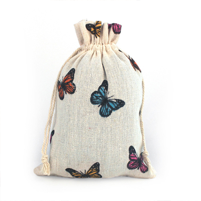 Butterfly Jute Drawstring Bag