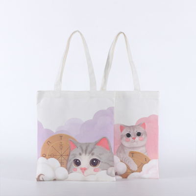 Cute Cat Printing Canvas Shopping Tote Bag